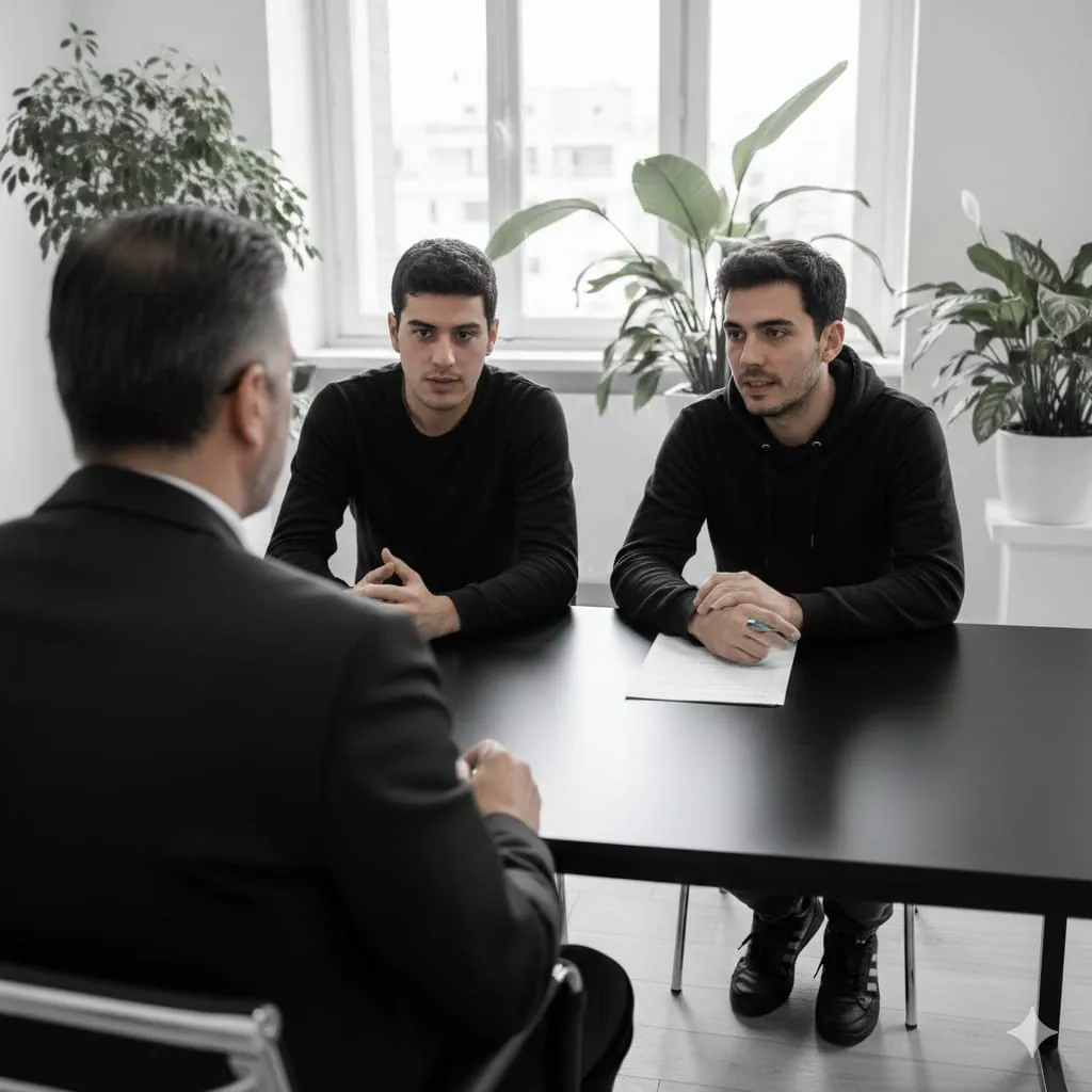 Fotografía de dos jóvenes empresarios solicitando un plan de sucesión con expertos de Reyes Iniesta